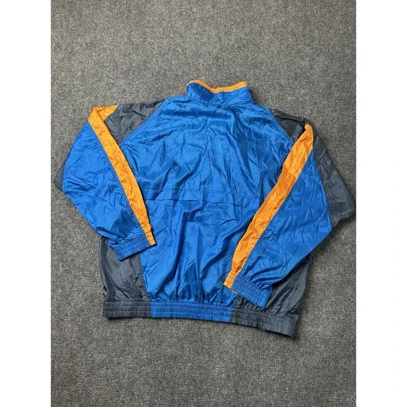 Mens Nike Nylon Windbreaker Blue Orange Snap Pullover 1990s, Size L